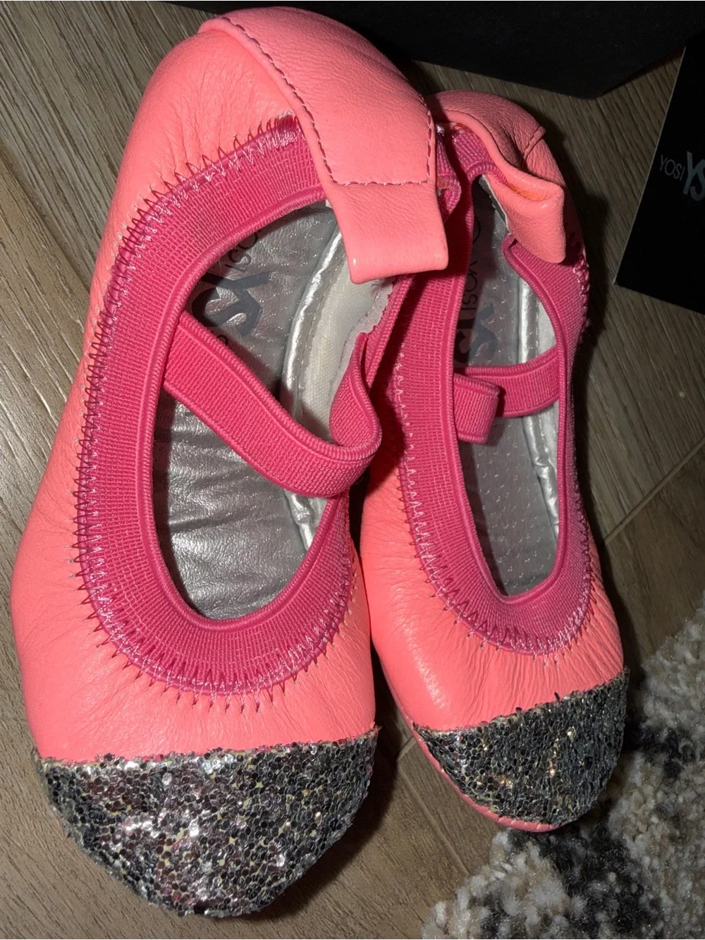 Yosi Samra Baby Pink Glitter Toe Ballet Flats
